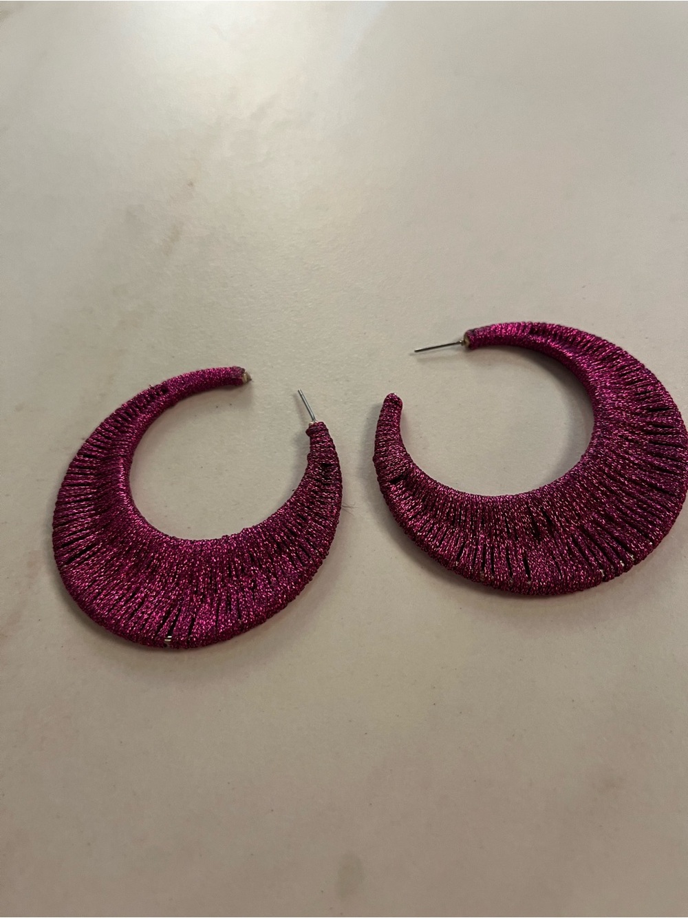 Magenta Thread-Wrapped Hoop Earrings - Women Jewelry